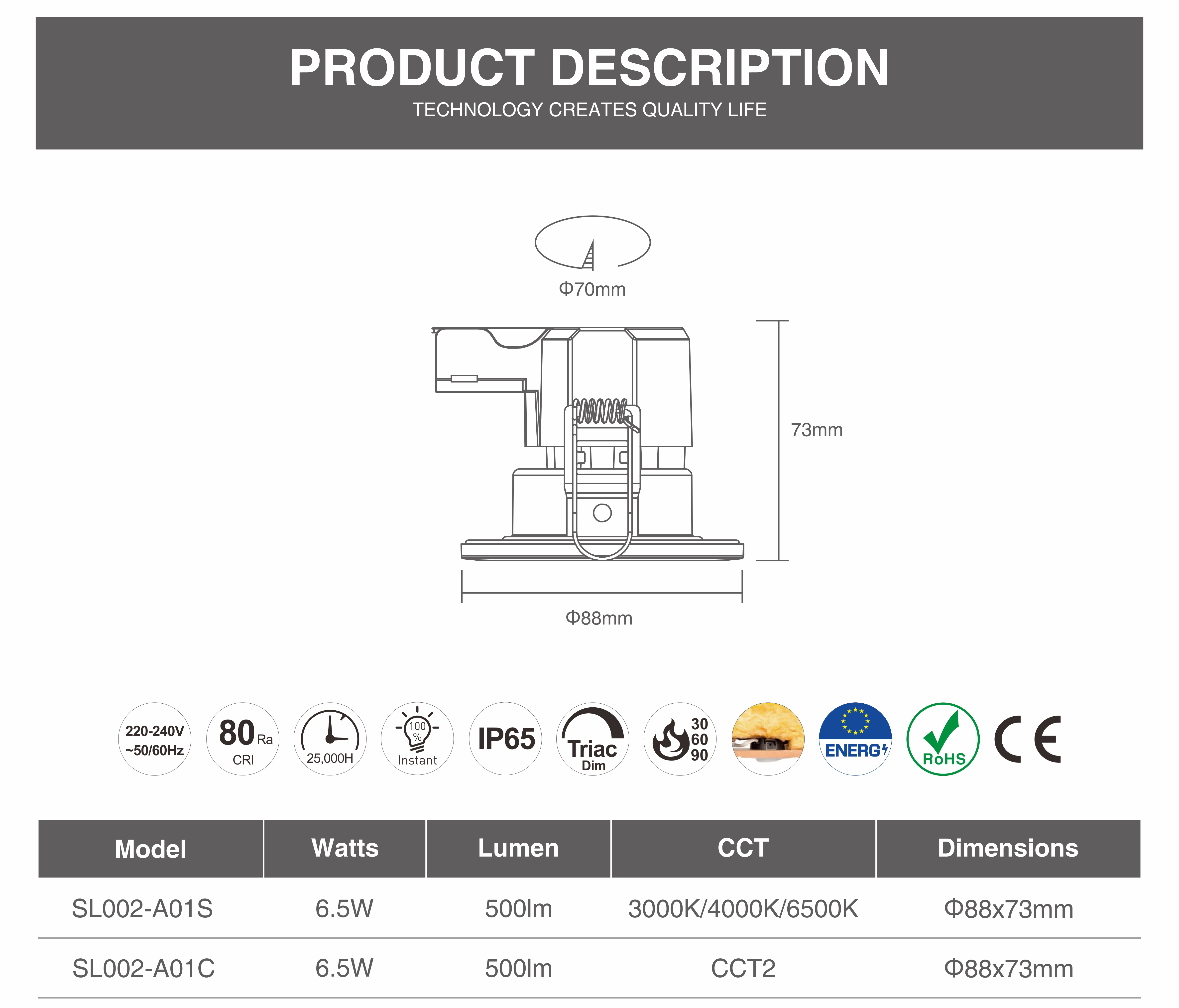 ADAYO fire rated down light