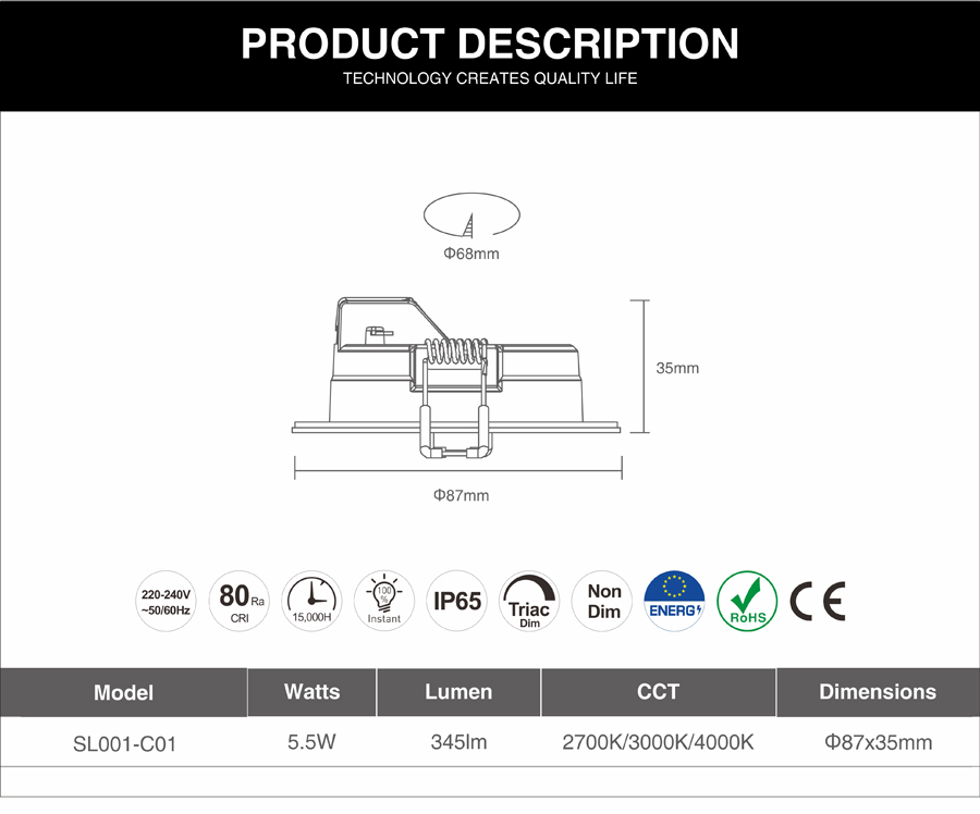  ip65 dimmable downlights