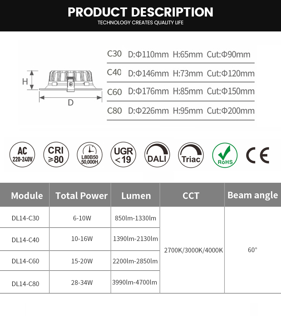 ADAYO downlight luminaire die casting downlight